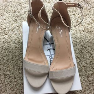 Shoes | Nude Heeled Sandals Faux Suede Size 75 New | Poshmark
